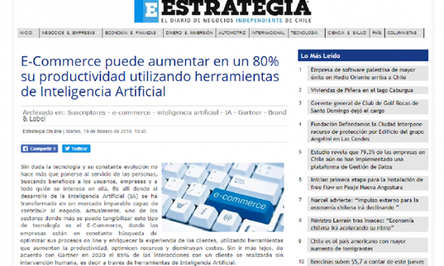 Diario Estrategia: eCommerce puede aumentar en un 80% su productividad utilizando herramientas de Inteligencia Artificial